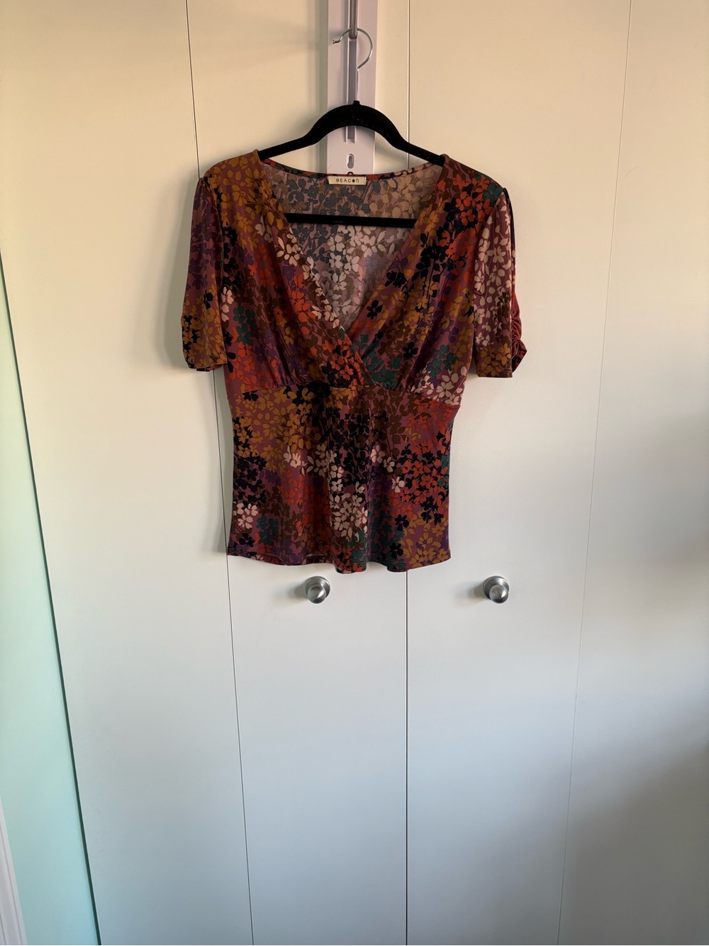 Beacon Multicolor Floral V-Neck Short Sleeve Top